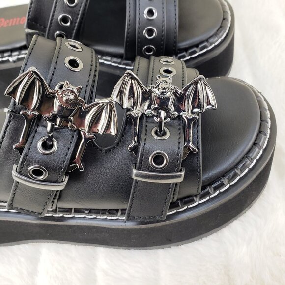 Emily 2" Platform Bat Buckle Slip On Goth Sandals Shoes 100 Restocked - Picture 6 of 9